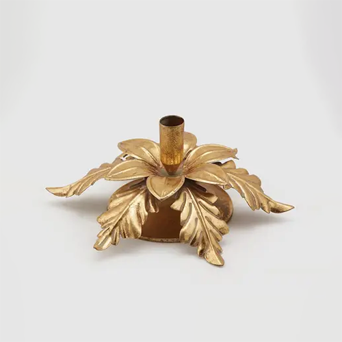 Подсвечник ЦВЕТОК С ЛИСТЬЯМИ gold 10h